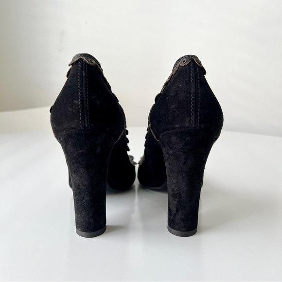 Burberry Black Suede Heels with Leather Trim and Grommets - Picture 5 of 12